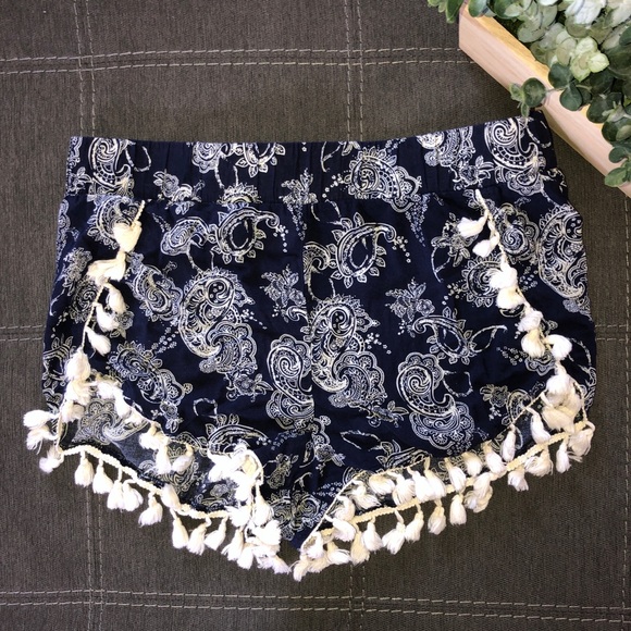 Navy Paisley Printed Shorts - Picture 1 of 5